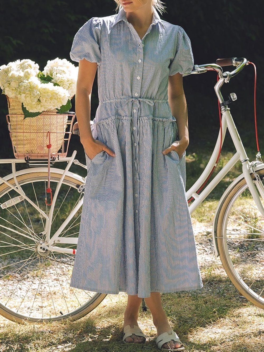 Albion ABIGAIL DRESS NAVY and White stripe SEERSUCKER women’s size small NWT
